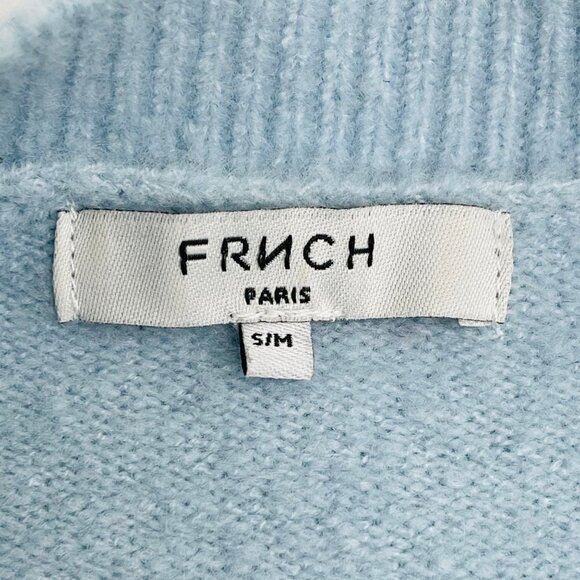 FRNCH Nisa Wave Sweater Womens S Metallic Blue Balloon Sleeves Relaxed Knit - Picture 4 of 11